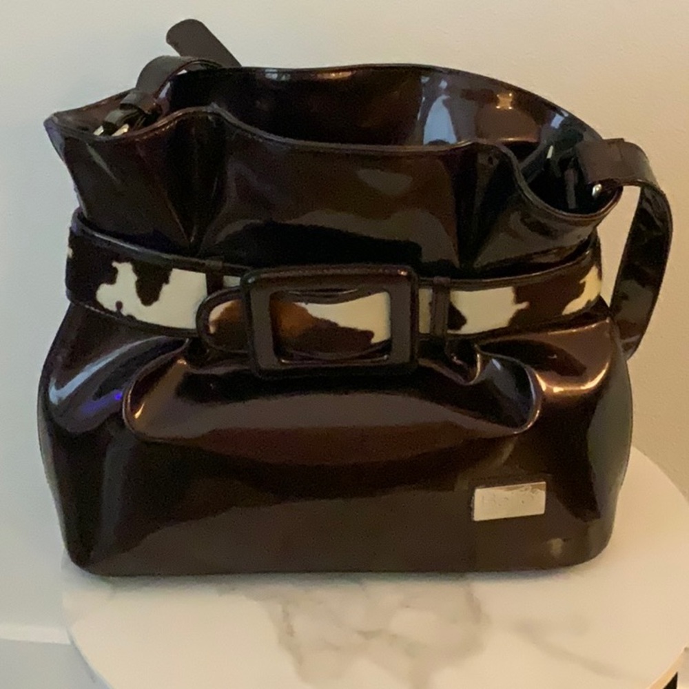 Beijo Couture Chocolate Brown Handbag with Cow Print Belt